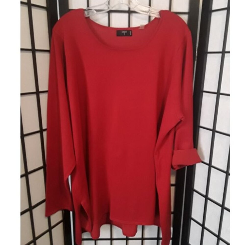 TAHARI Classic Deep Red Long Sleeve Scoop Neck Pullover Comfy Top Sz 3x